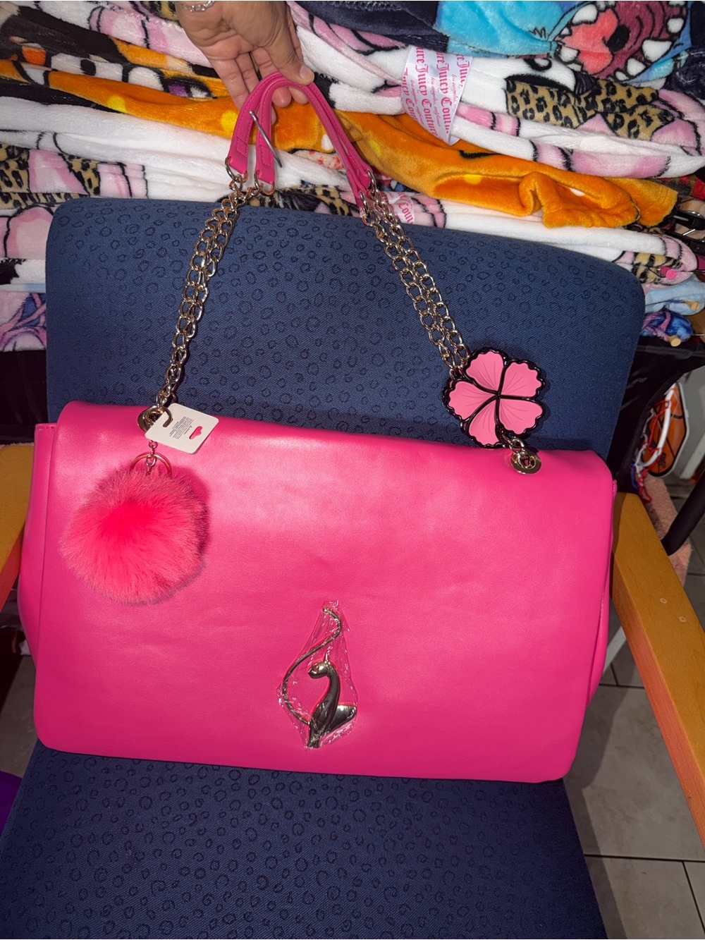 Baby phat Hot Pink Chain-Handle over sized large Bag